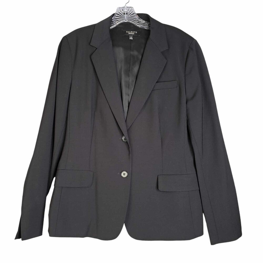 Talbots Blazer Womens Size 12 Black Button Wool Stretch Lined Capsule